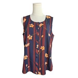 CABI Navy/Brick Stripe Floral Sleeveless Top